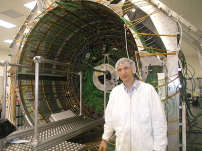 Postdoc Yuri Gotra at the tracker assembly facility at CERN
